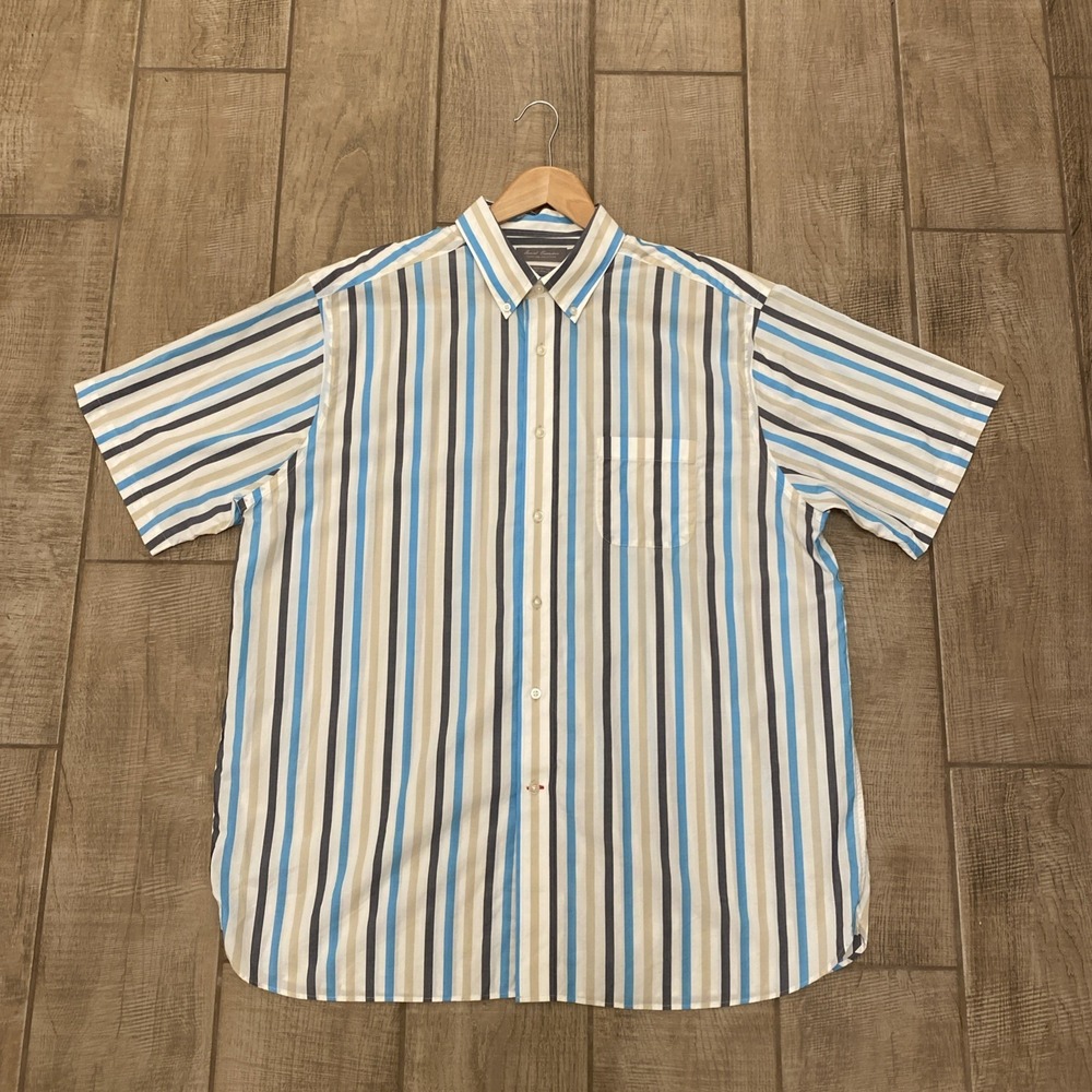 Daniel Cremieux Shirt Men XL White Striped SS Lightweight 100% Cotton Summer